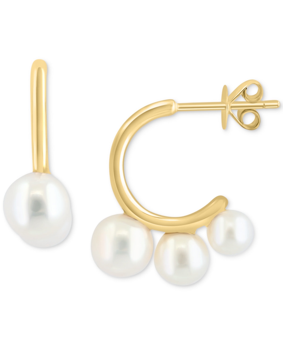 Effy Collection Effy Freshwater Pearl (4-6mm) Graduated Hoop Earrings In 14k Gold-plated Sterling Silver In Gold Over Silver