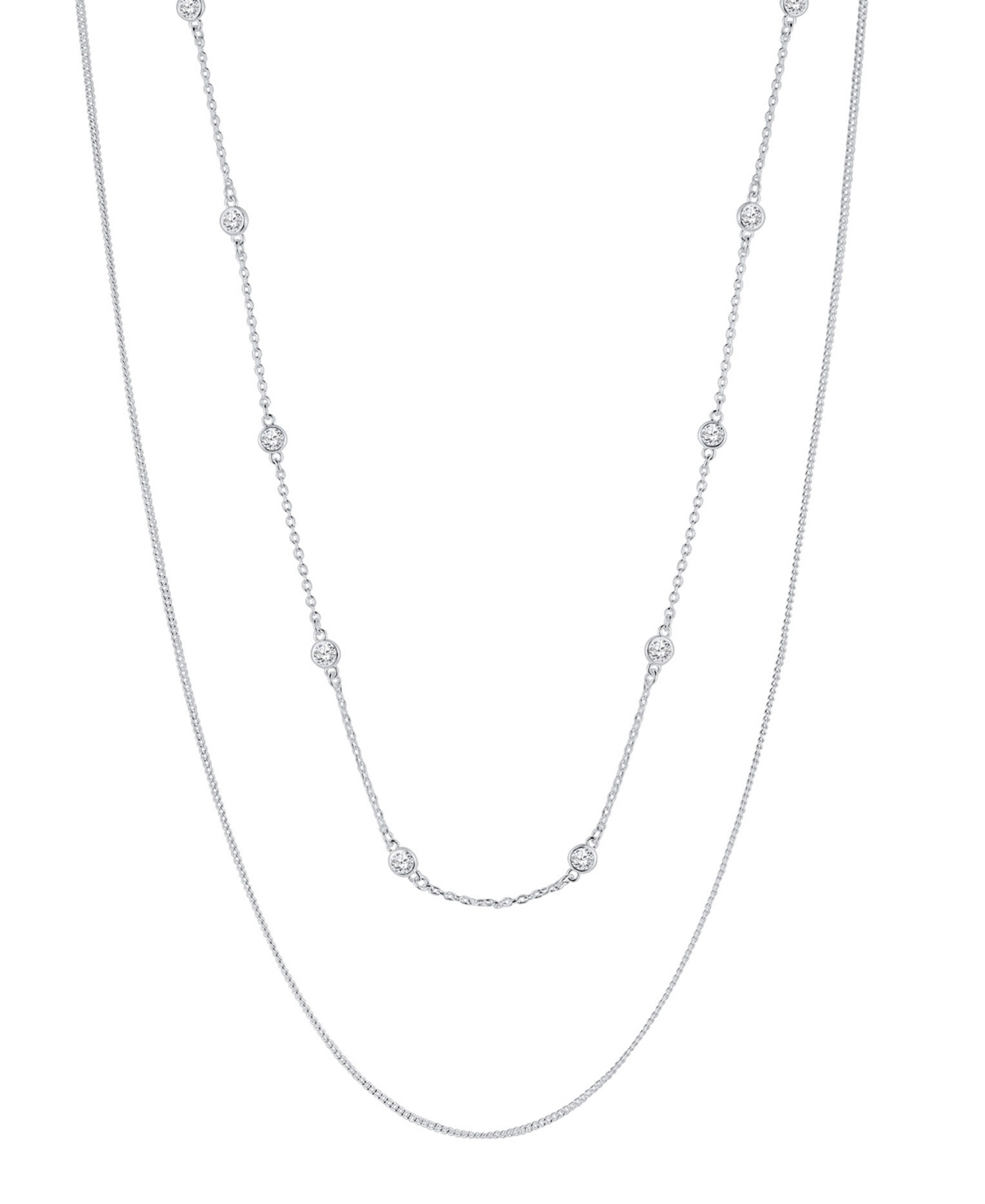 Cubic Zirconia Silver Plated Double Strand Necklace - Silver Plated Brass