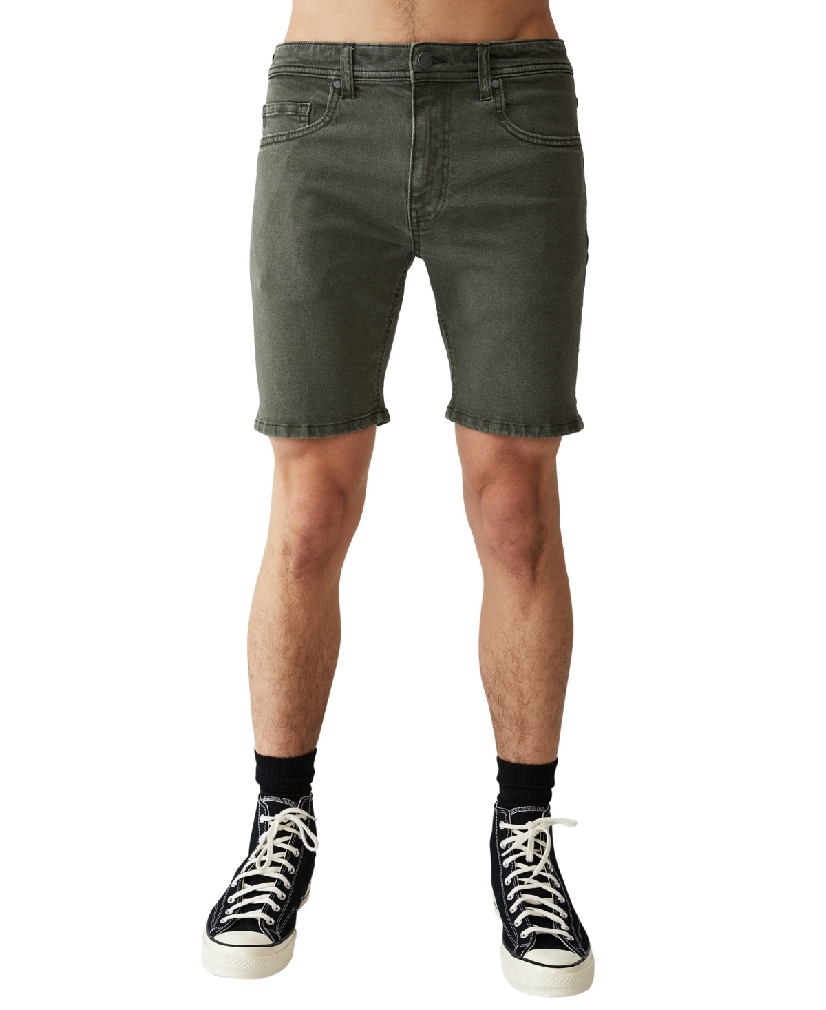 Shop Cotton On Men's Straight Denim Shorts In Washed Forest Green