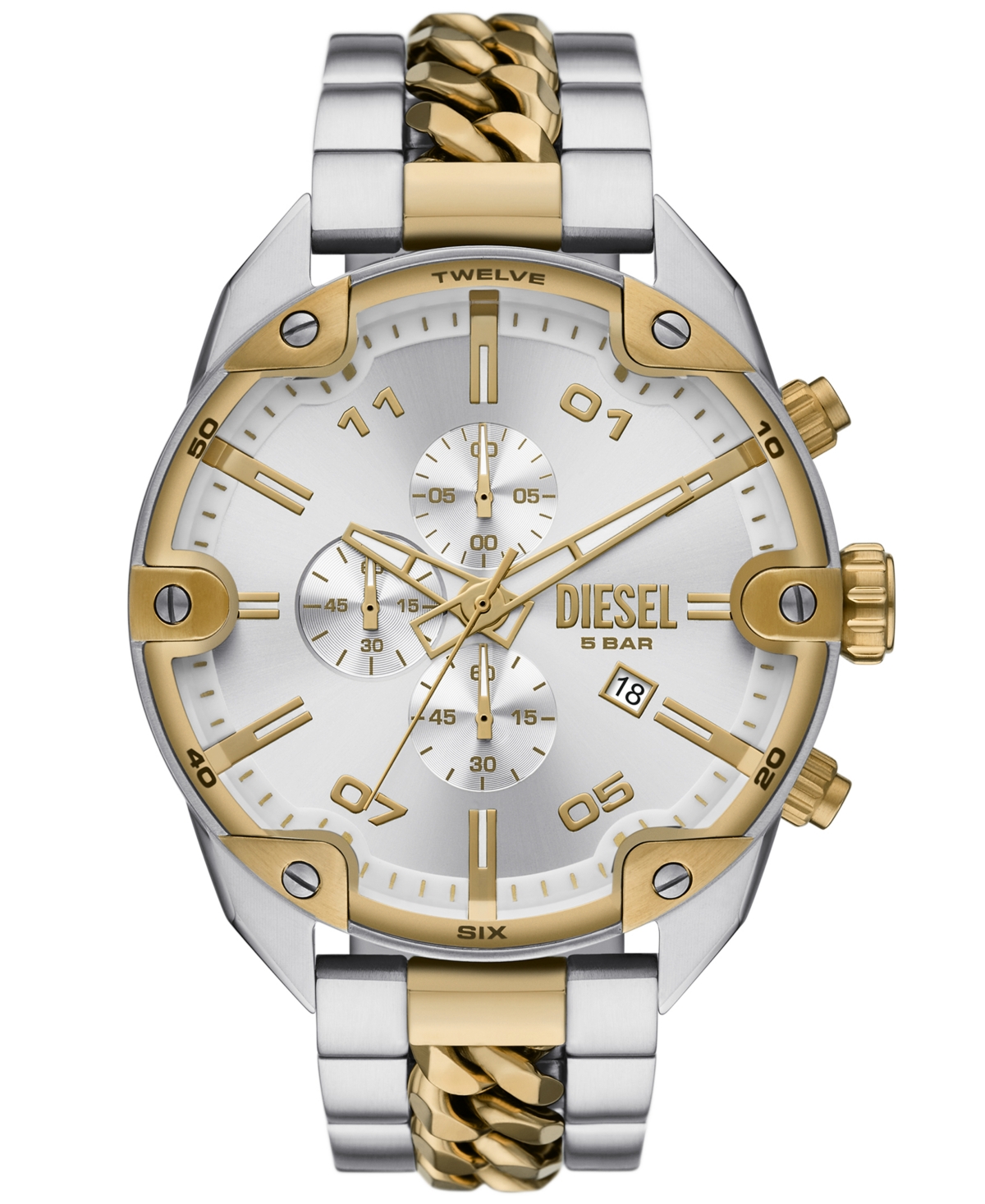 Diesel Men's Spiked Chronograph Stainless Steel Watch 49mm In Two-tone