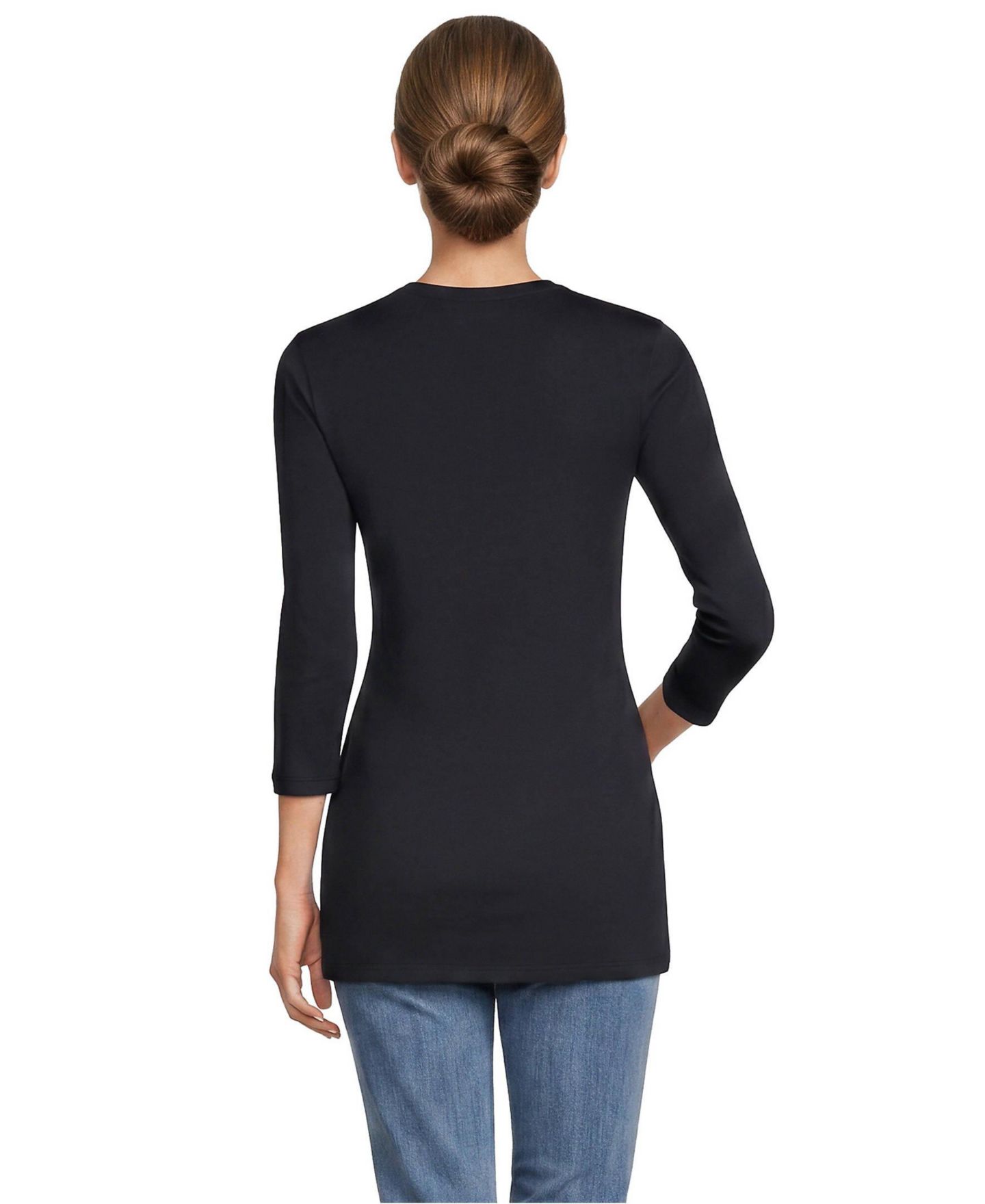 Женский топ Lands' End 3/4 Sleeve Cotton Supima Tunic, цвет: Чёрный — фото 15