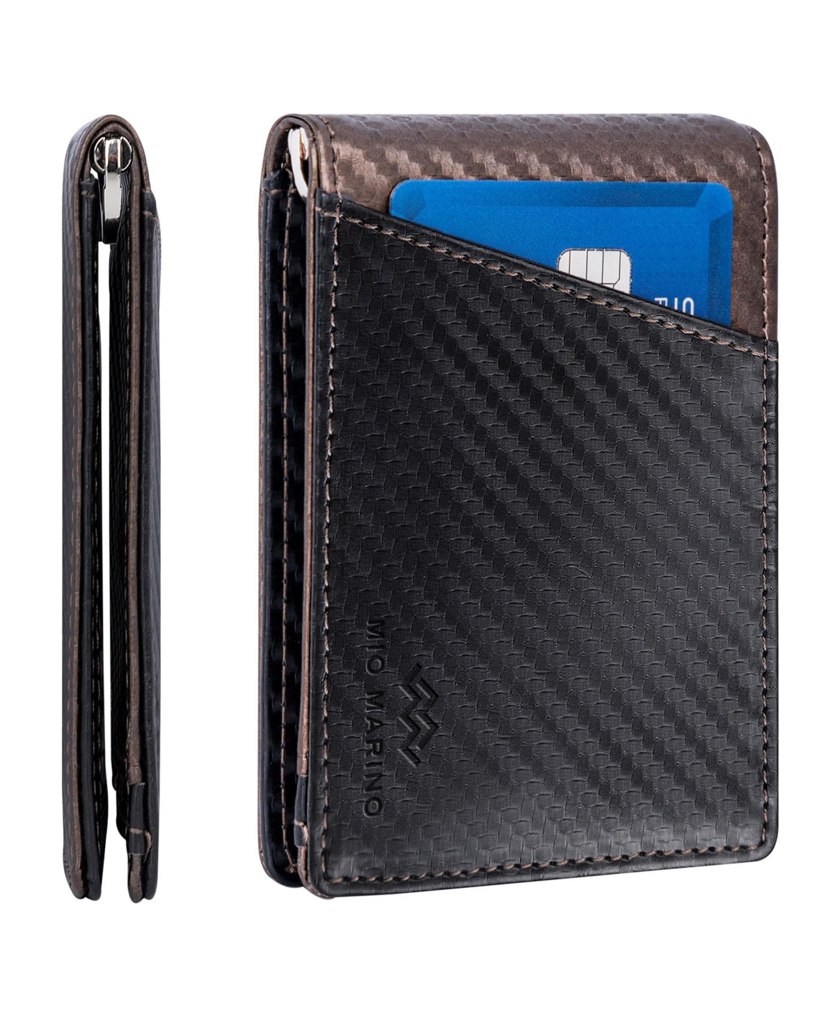 Men's Slim Bifold Wallet with Quick Access Pull Tab - Carbon black/navy