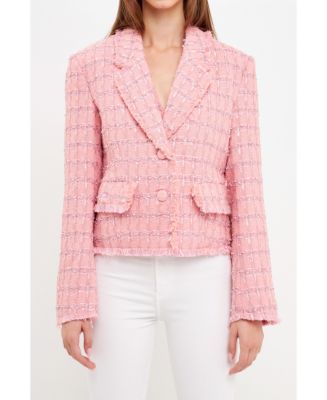 English Factory Women's Tweed Fringed Fitted Blazer - Macy's