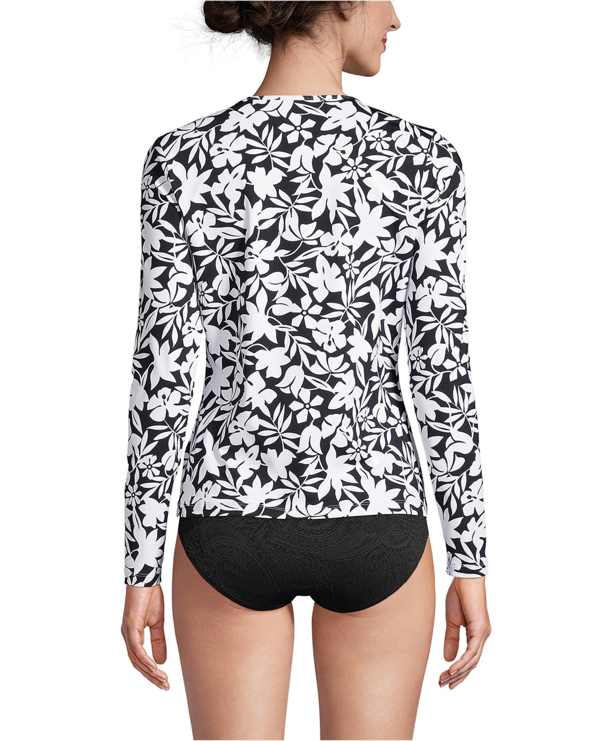 Lands' End Women's Long Crew Neck Long Sleeve Rash Guard Upf 50 Sun Protection Swim Tee