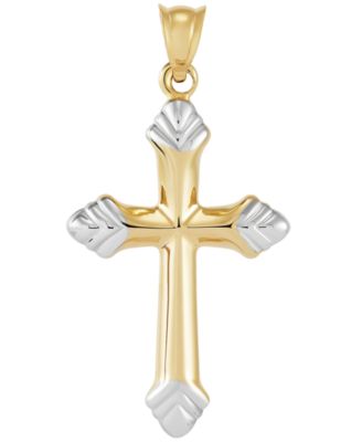 14K Two-tone Gold Polished Cross outlets Pendant