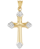 Polished Cross Pendant in 14k Two-Tone Gold - Gold
