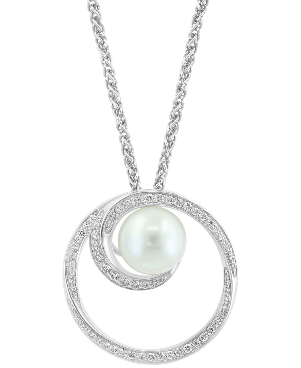 Effy Freshwater Pearl (8-1/2mm) & Diamond (1/3 ct. t.w.) Swirling Circle 18