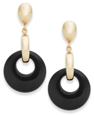 Signature Gold Onyx Disc Drop Earrings 18 ct. t.w. in 14k Gold over Resin
