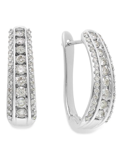 Macy's Diamond Channel J-Hoop Earrings in 10k White Gold or Gold (1 ct ...