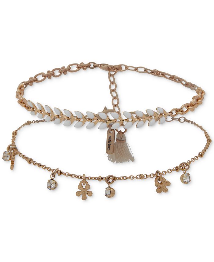lonna & lilly Gold-Tone 2-Pc. Set Crystal & Flower Ankle Bracelets ...