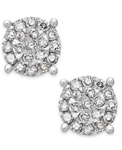 Diamond Cluster Stud Earrings in Sterling Silver (1/4 ct. t.w.) - Earrings - Jewelry & Watches