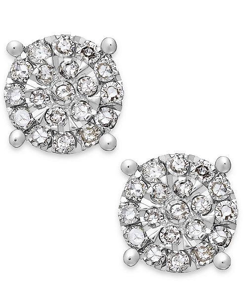 Macy S Diamond Cluster Stud Earrings In Sterling Silver 1 4 Ct