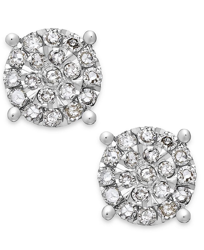 Macy's Diamond Cluster Stud Earrings in Sterling Silver (1/4 ct. t.w ...