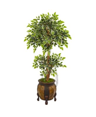 Nearly Natural - 59” Variegated Ficus Artificial Tree in Decorative Planter
