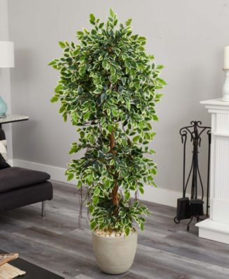 63” Elegant Ficus Artificial Tree in Sandstone Planter