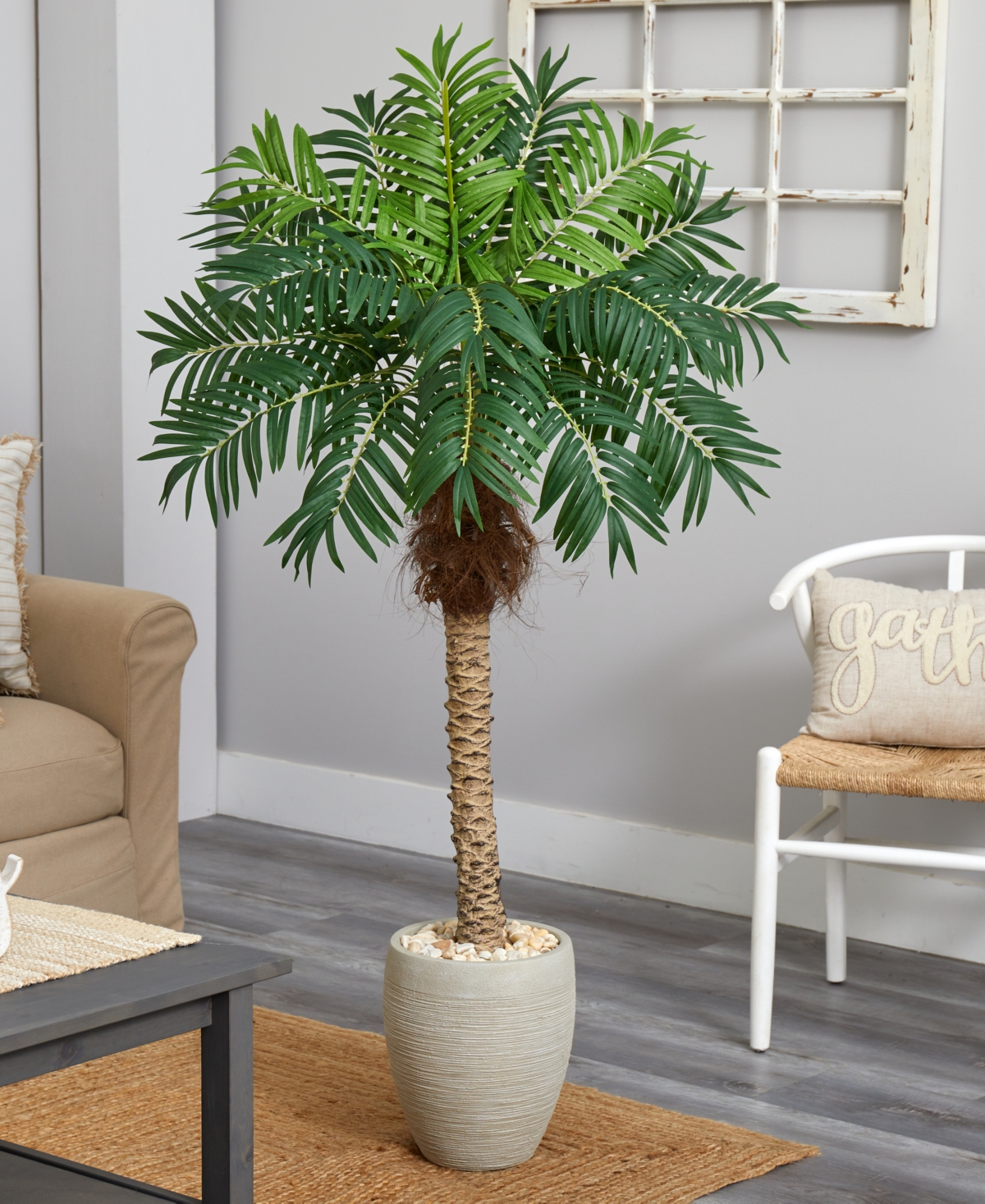 NEARLY NATURAL 63" ROBELLINI PALM ARTIFICIAL TREE IN SANDSTONE PLANTER 