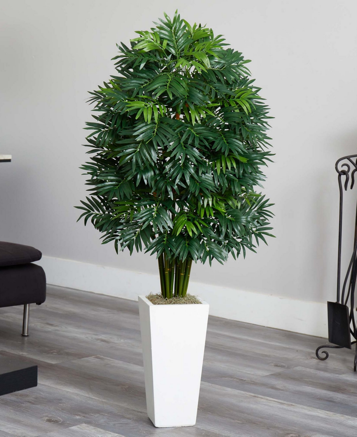 Nearly Natural 49" Mini Artificial Pam Tree in White Tower Planter