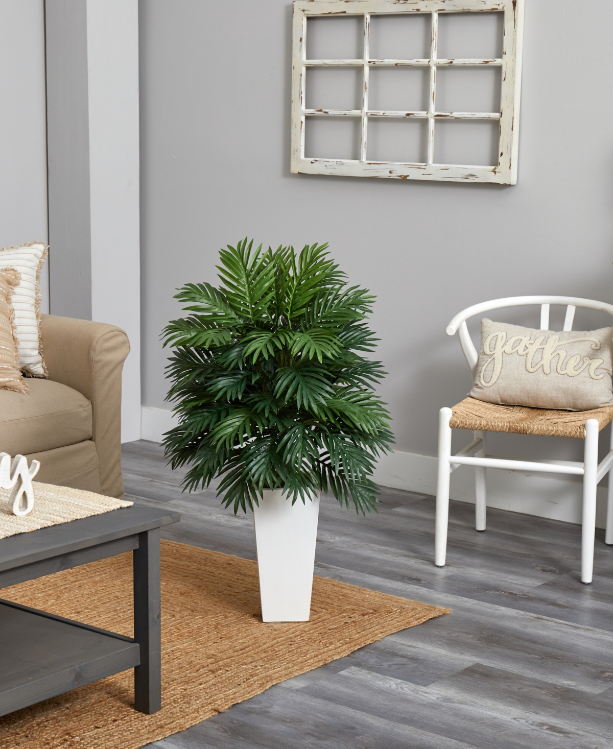 Nearly Natural Areca Palm Artificial Plant in White Tower Planter