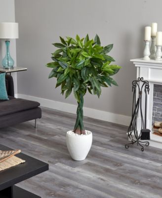 5' Money Artificial Tree in White Oval Planter