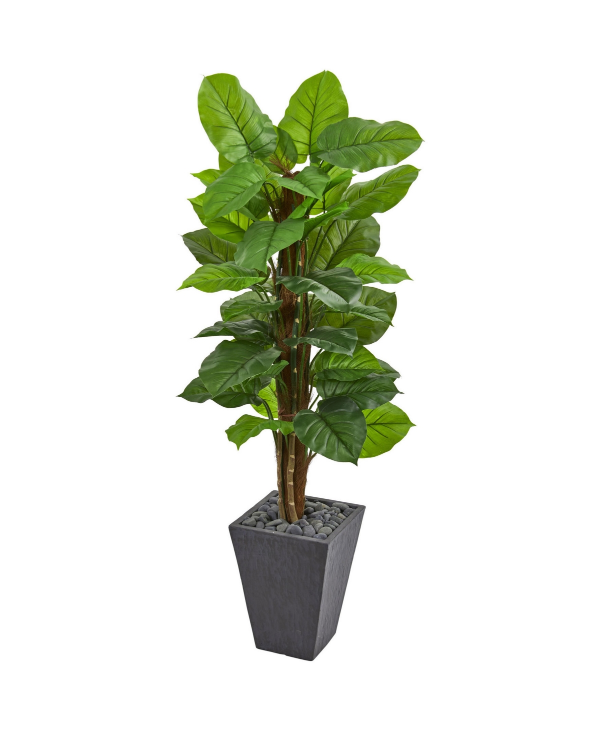 Nearly Natural 5' Large Leaf Philodendron Artificial Plant In Slate Planter In Green
