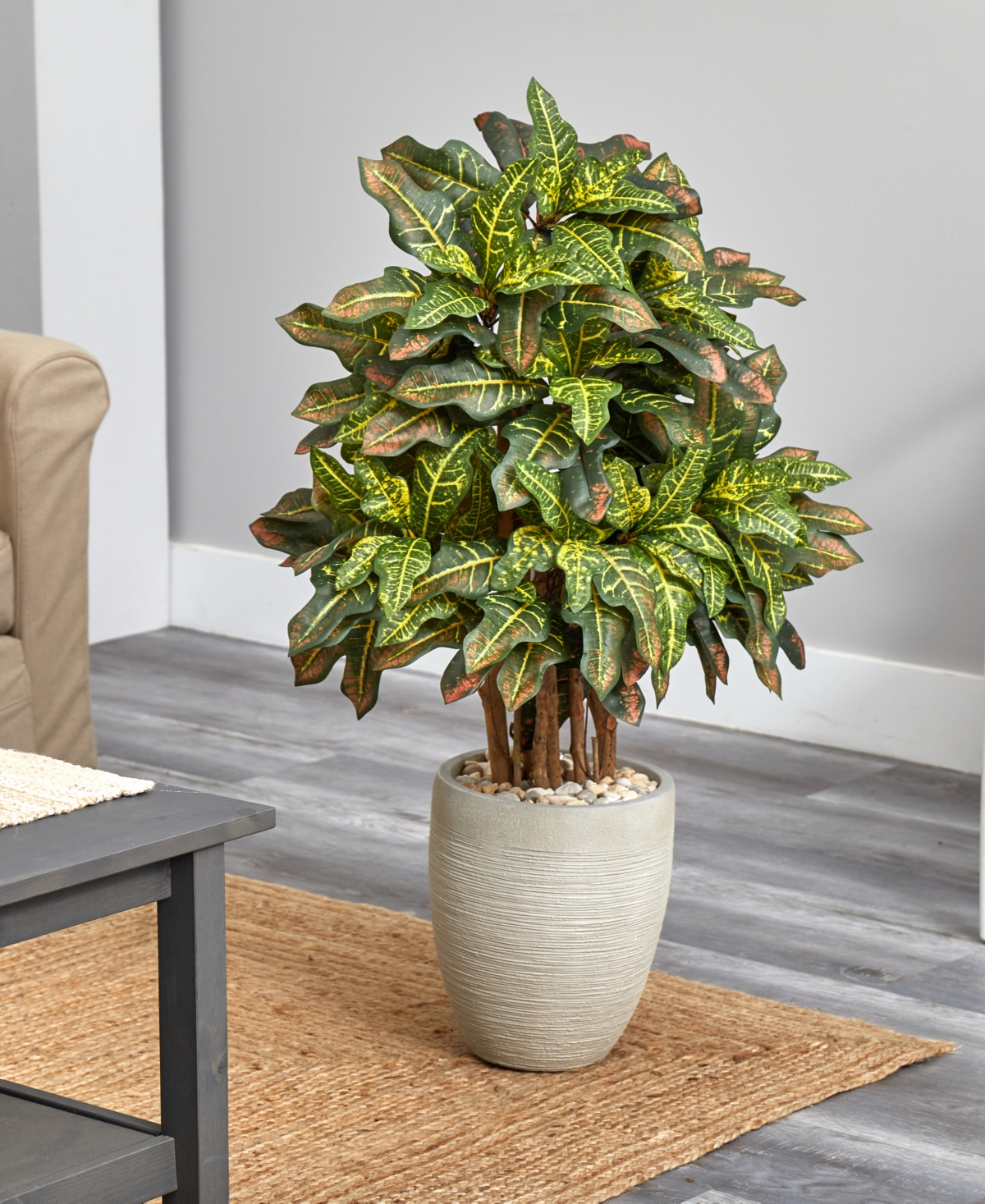 Nearly Natural 3.5' Croton Artificial Plant in Sand Colored Planter