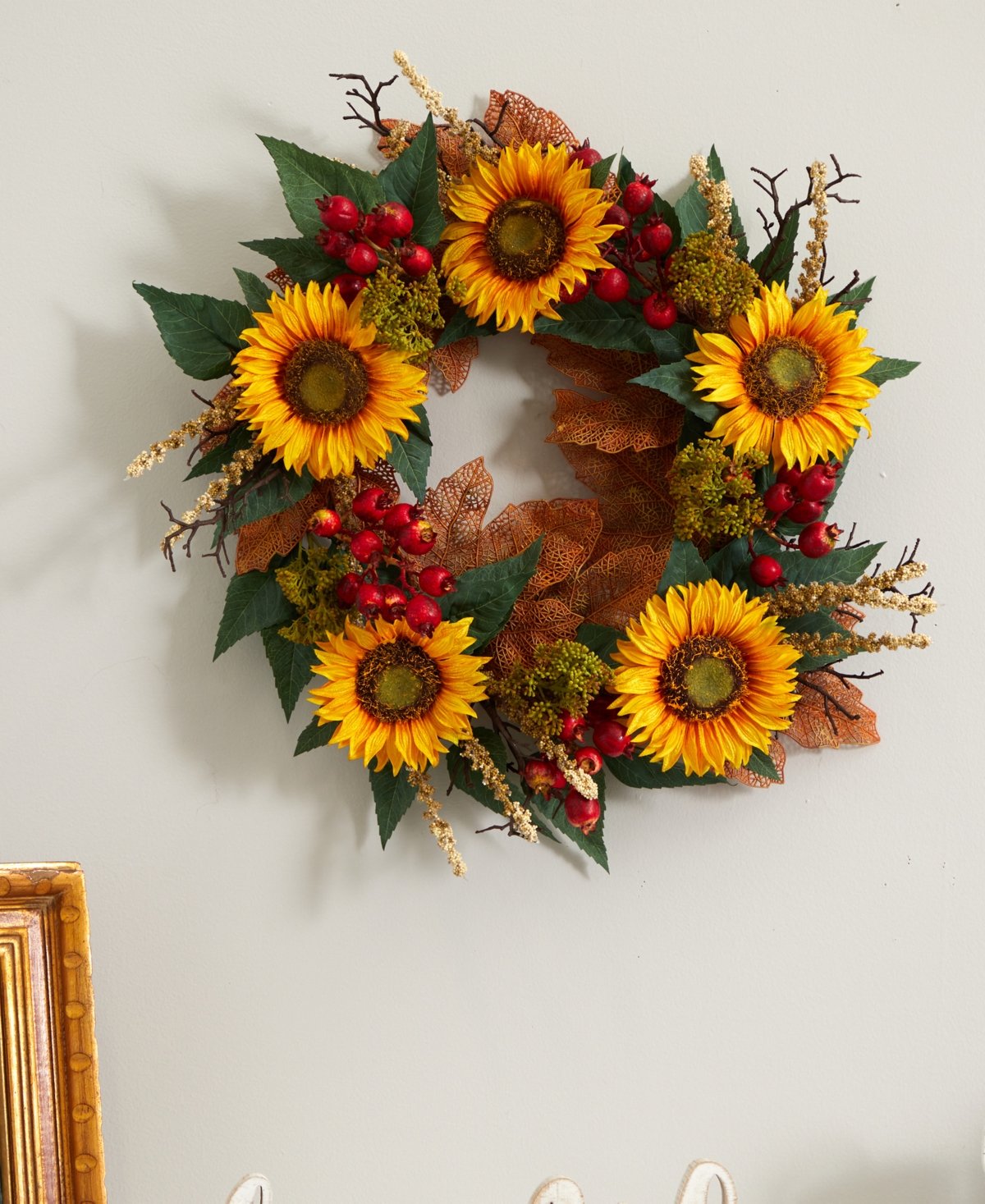 Nearly Natural 27" Sunflower Berry Artificial Wreath