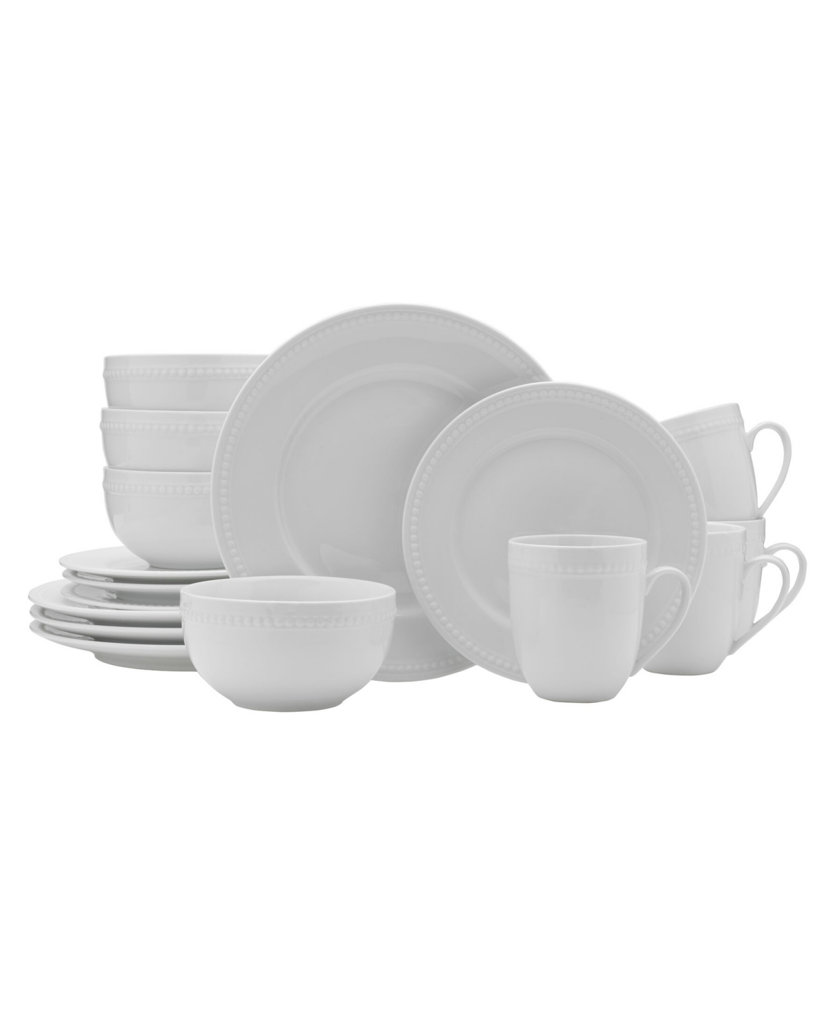 Everyday Whiteware Beaded 16 Piece Dinnerware Set, Service for 4 - White
