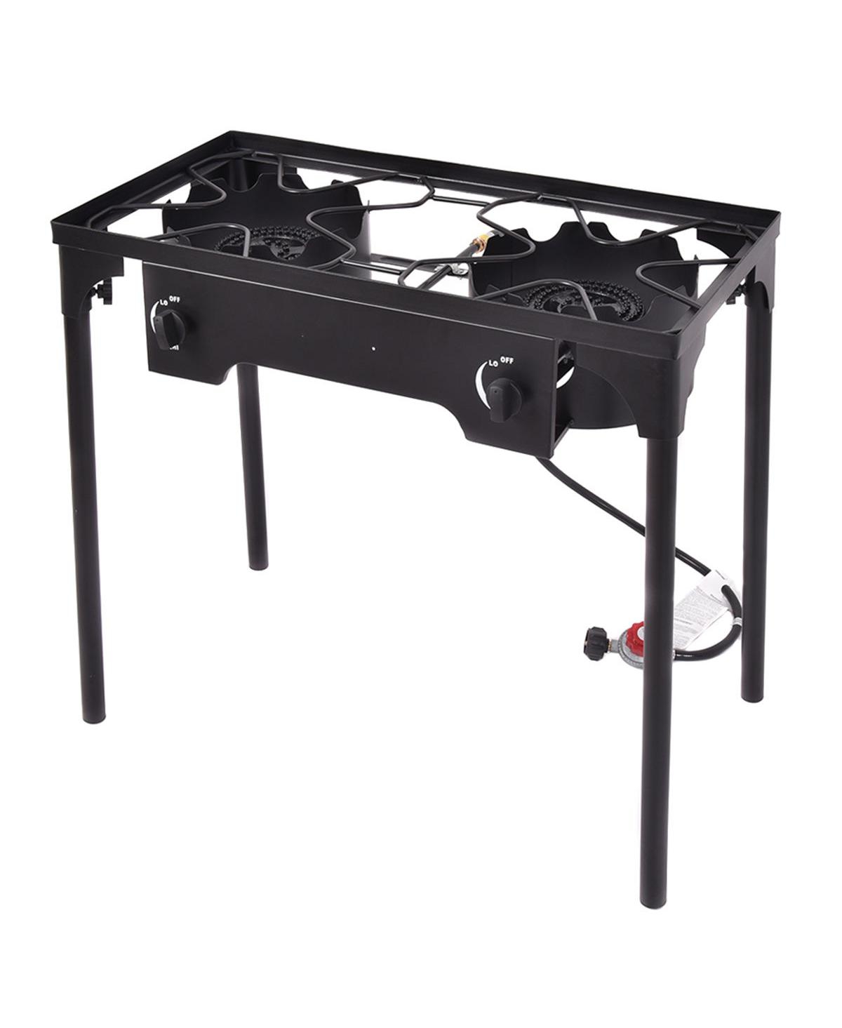 Double Burner Gas Propane Cooker Outdoor Camping Picnic Bbq Grill - Black