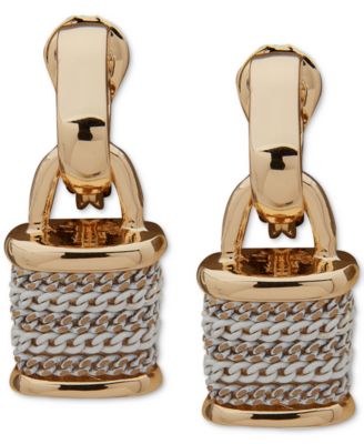 Anne Klein - Gold-Tone Color Chain Padlock Clip-On Drop Earrings