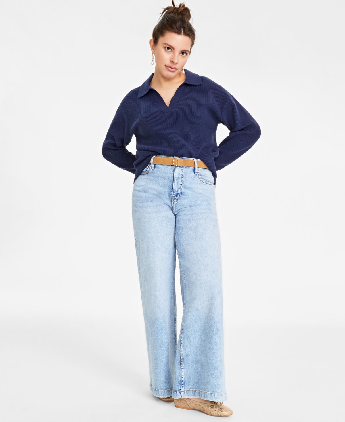 Women's High Rise Wide-Leg Jeans, Regular and Short, Created for Macy's - Dark Wash