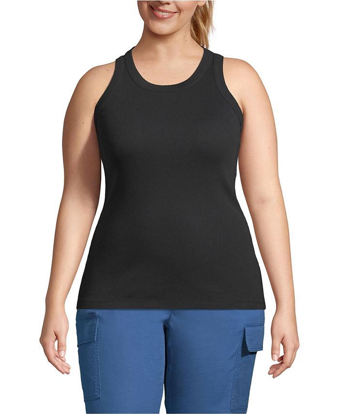 Lands' End Plus Size Rib Crew Neck Tank Top Macy's