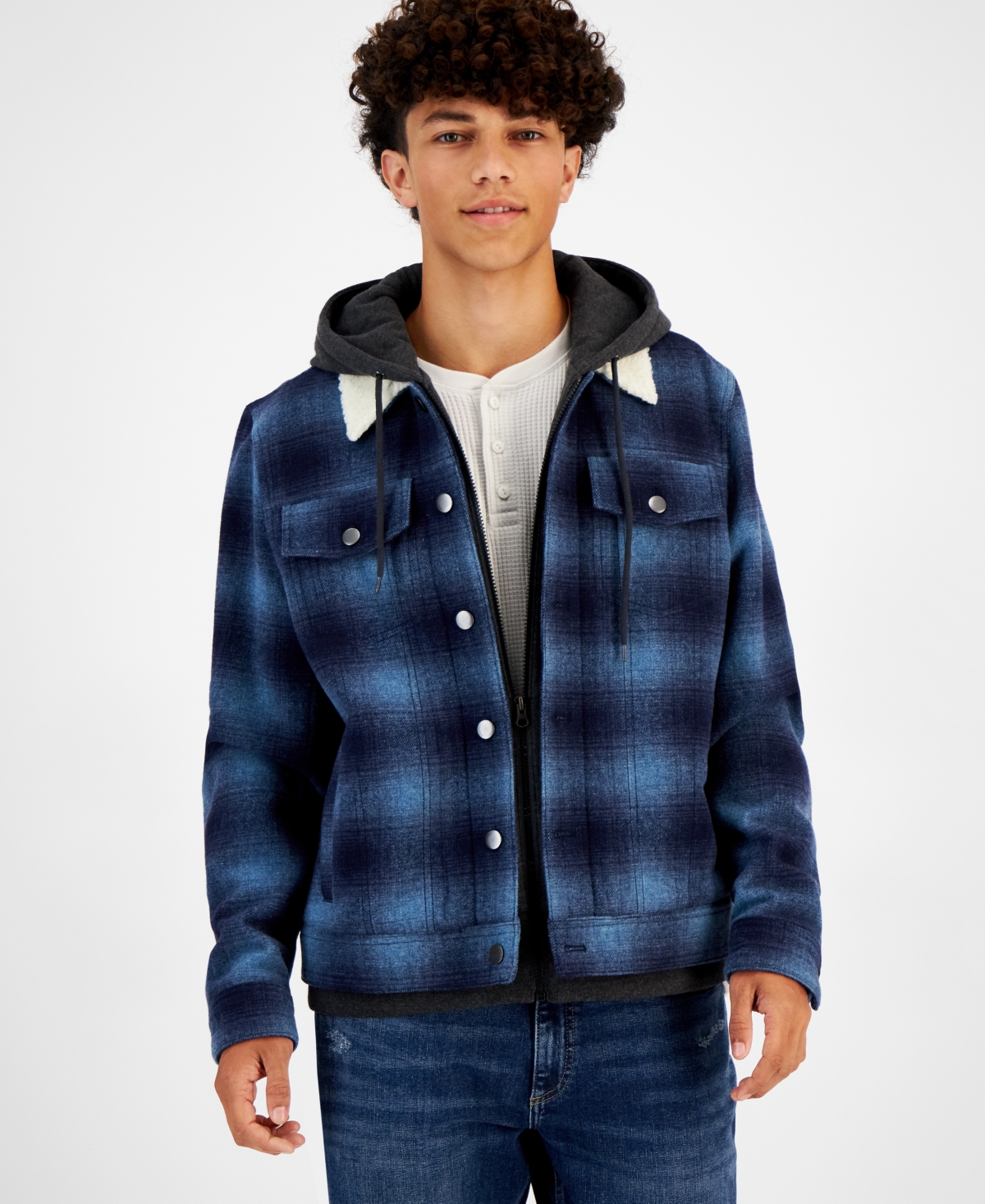 Sun + Stone Men's Bib Trucker Jacket, Created For Macy's In Fin