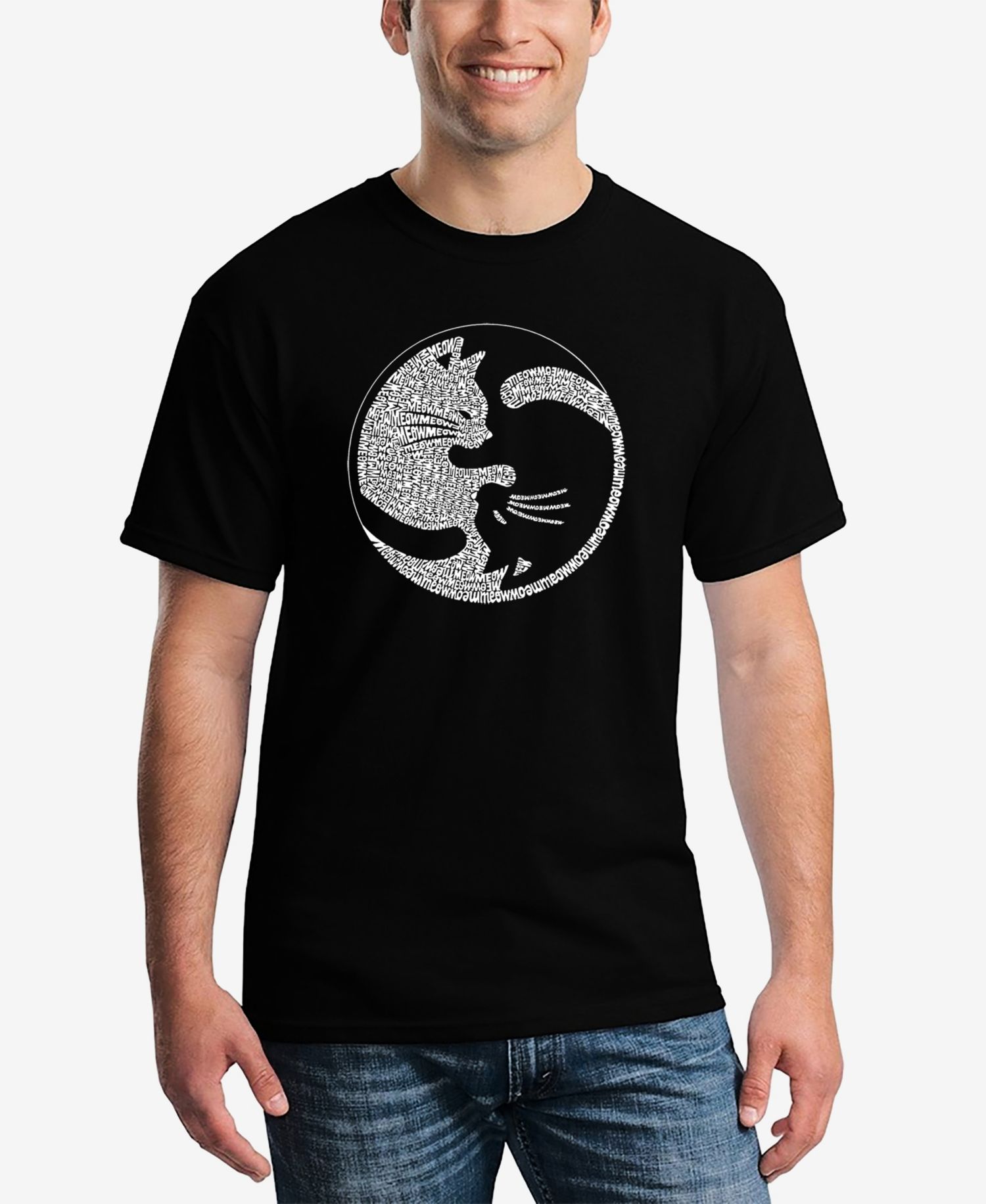 Men's Word Art Yin Yang Cat Short Sleeve T-shirt