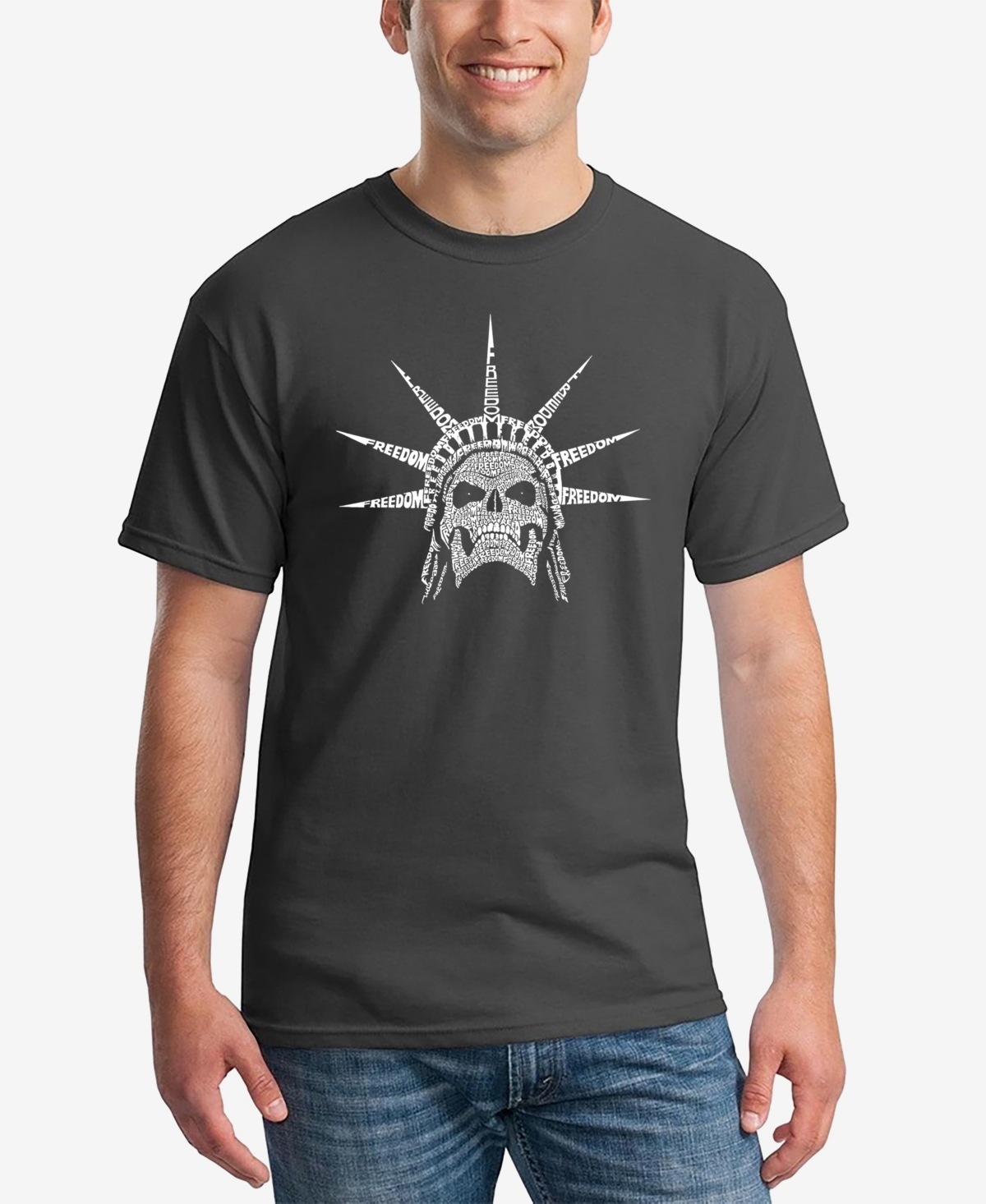 La Pop Art Men's Word Art Freedom Skull Short Sleeve T-shirt In Dark Gray