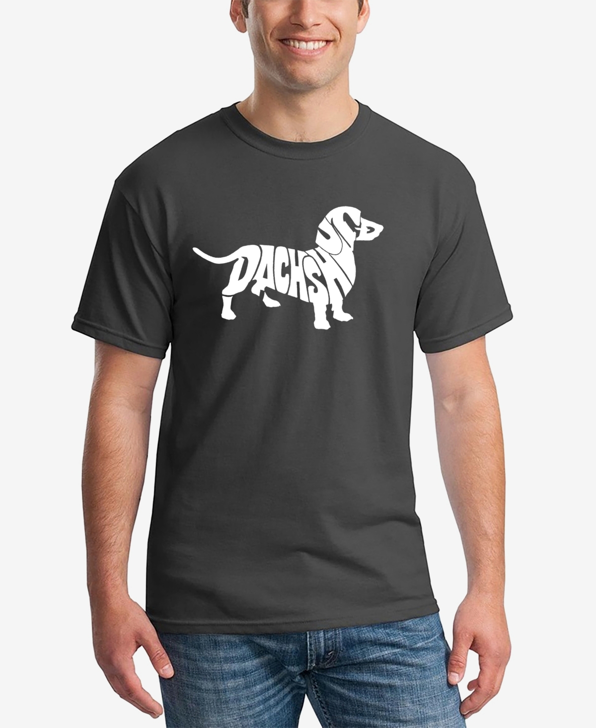 La Pop Art Men's Word Art Dachshund Short Sleeve T-shirt In Dark Gray