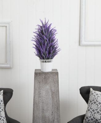 Artificial Lavender Plant in White Wicker Planter 