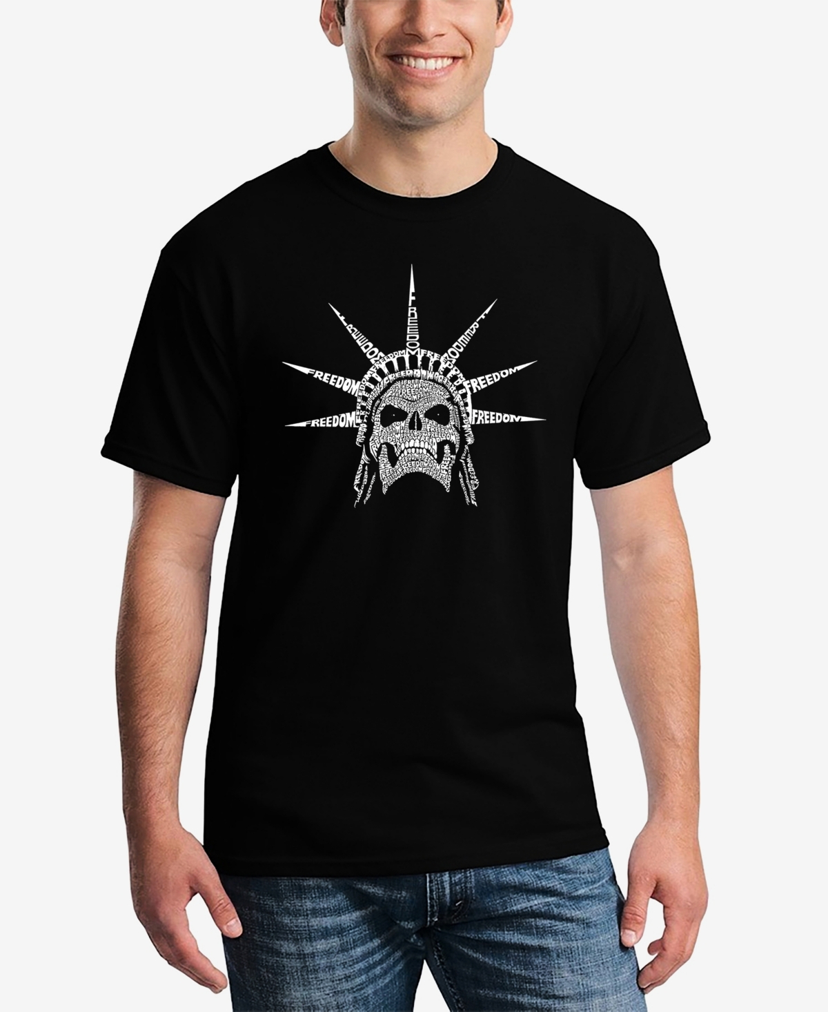 La Pop Art Men's Word Art Freedom Skull Short Sleeve T-shirt In Black