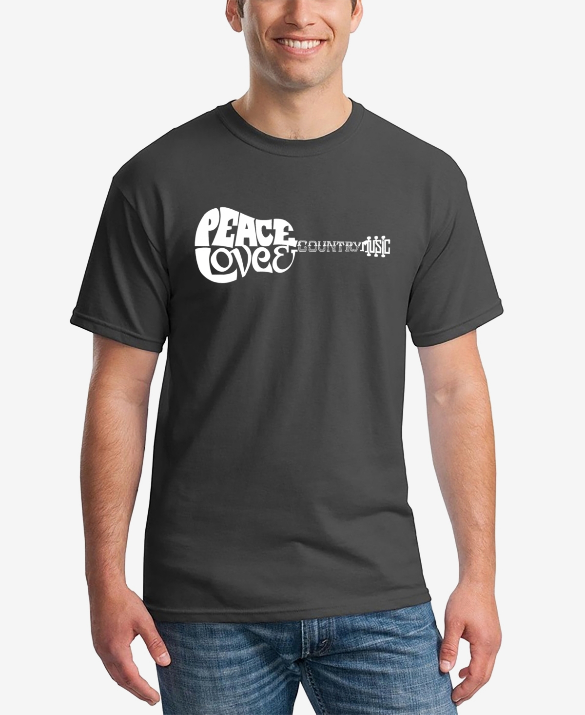 La Pop Art Men's Word Art Peace Love Country Short Sleeve T-shirt