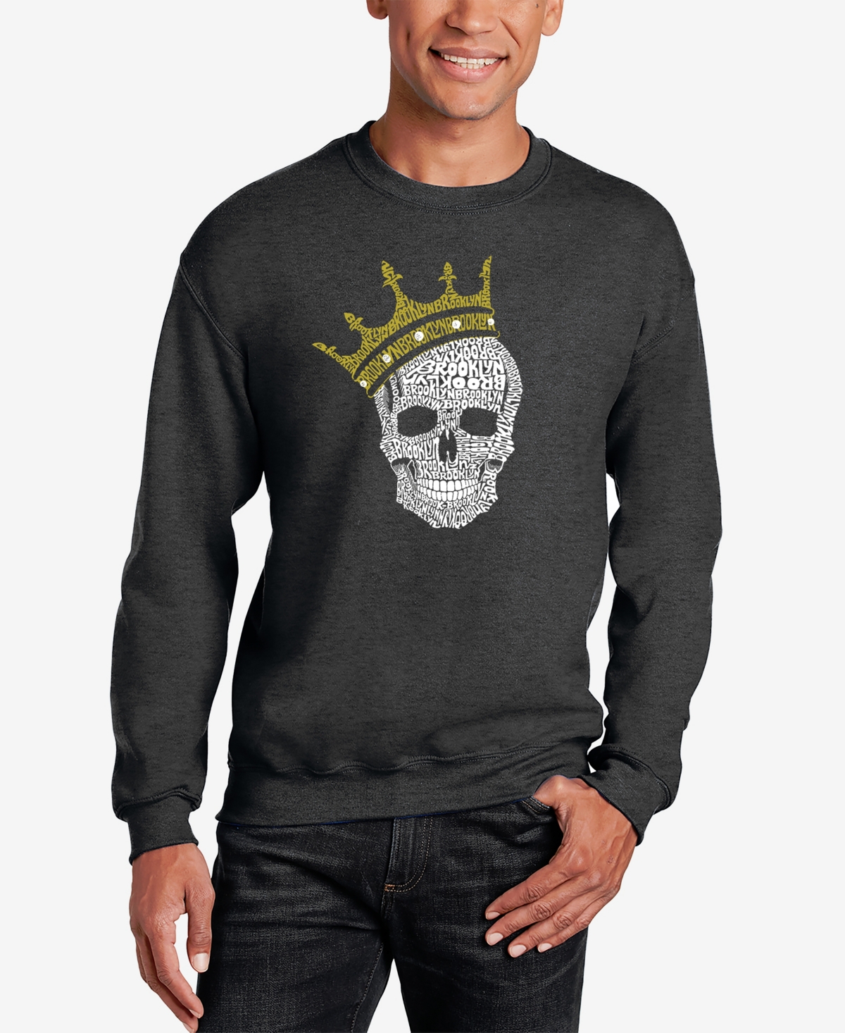 La Pop Art Men's Word Art Crewneck Brooklyn Crown Sweatshirt In Dark Gray