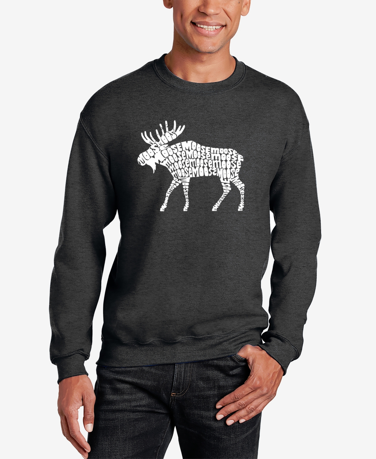 La Pop Art Men's Word Art Crewneck Moose Sweatshirt