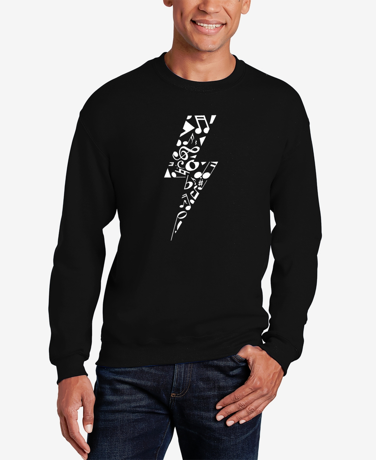 La Pop Art Men's Word Art Crewneck Lightning Bolt Sweatshirt In Black