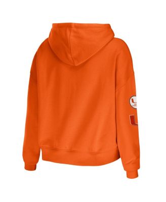 Women's Orange Miami Hurricanes Mixed Media Cropped Pullover Hoodie