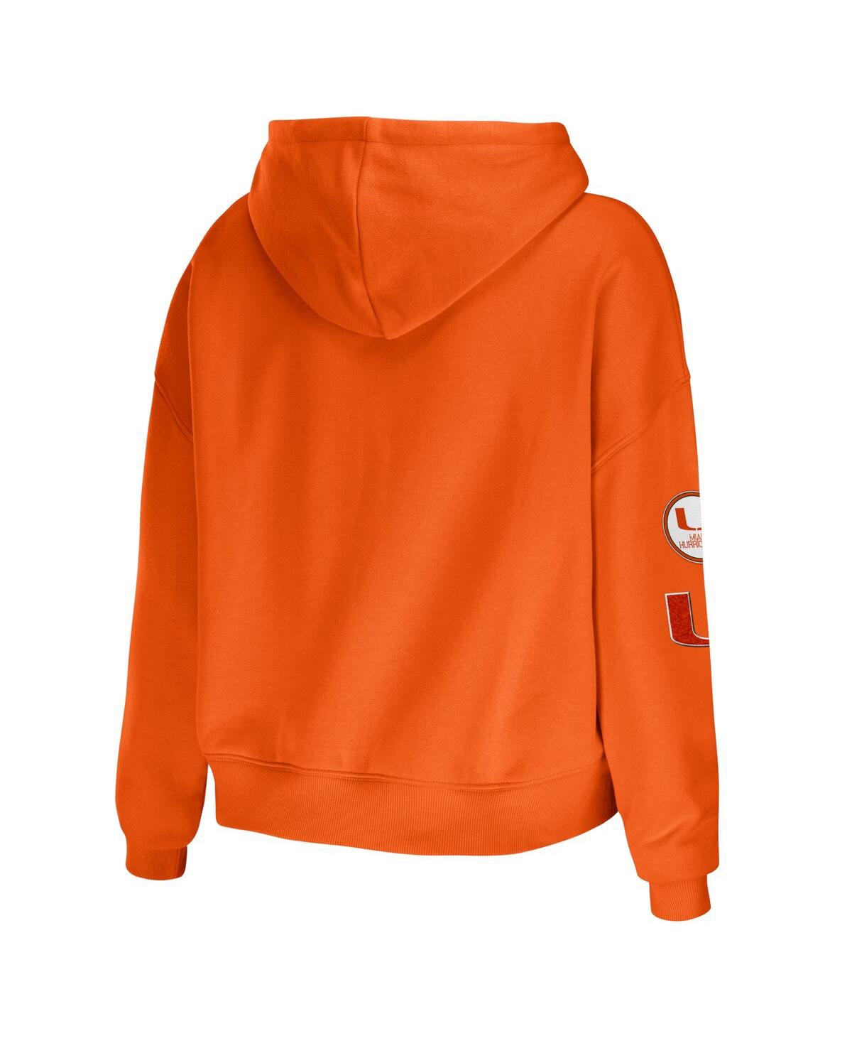 Shop Wear By Erin Andrews Women's  Orange Miami Hurricanes Mixed Media Cropped Pullover Hoodie