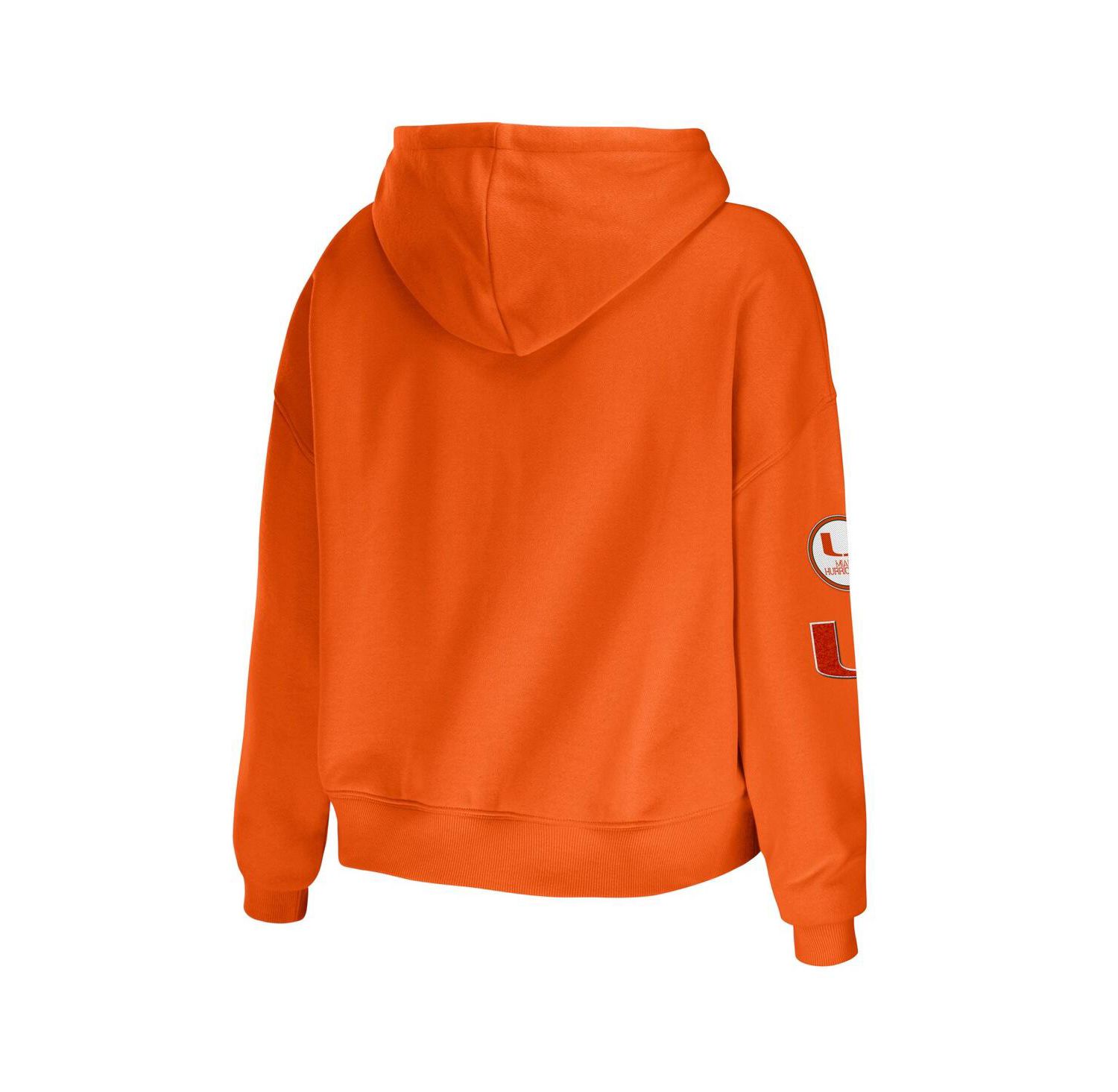 Women's Orange Miami Hurricanes Mixed Media Cropped Pullover Hoodie