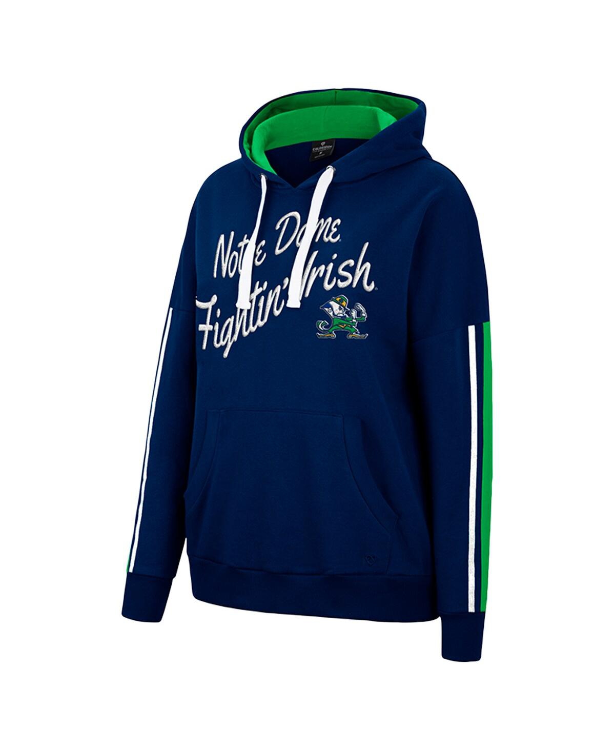 Women's ColosseumNotre Dame Fighting Irish Serena Oversized Sleeve Striping Pullover Hoodie - Navy