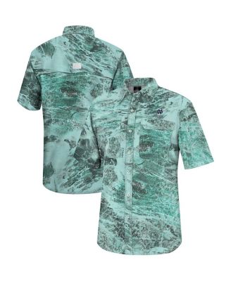 Men's Green Notre Dame Fighting Irish Realtree Aspect Charter Full-Button Fishing Shirt