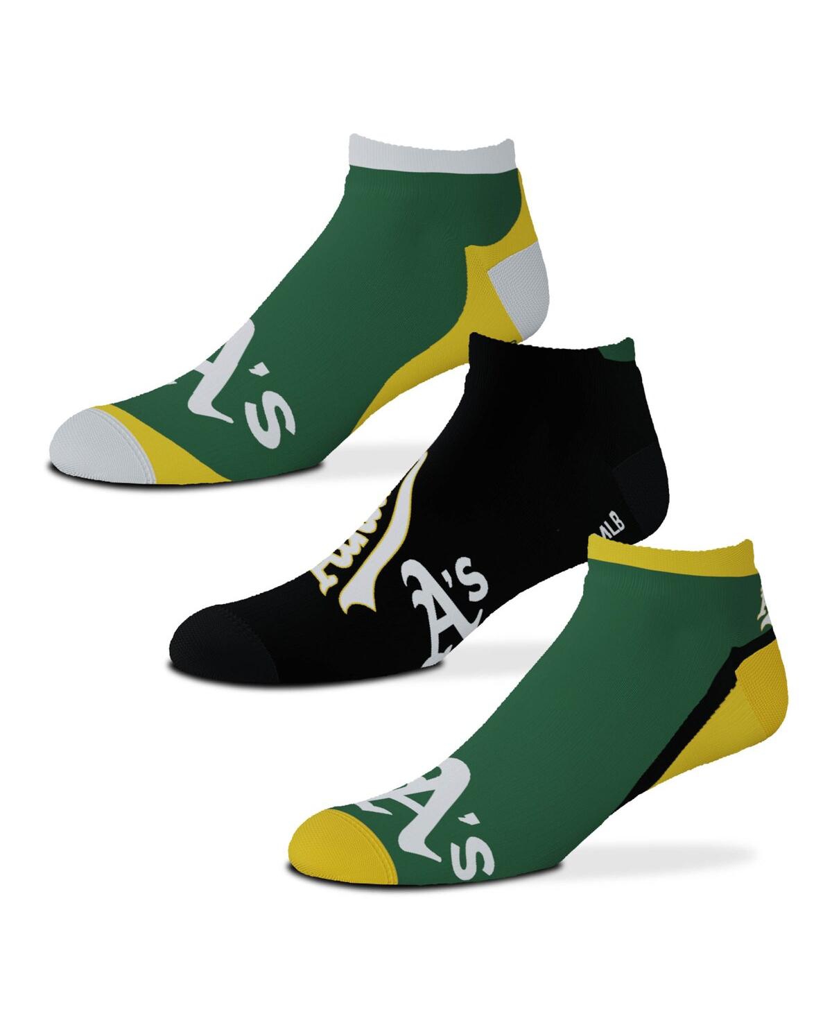 Shop For Bare Feet Men's And Women's  Oakland Athletics Flash Ankle Socks 3-pack Set In Green,black