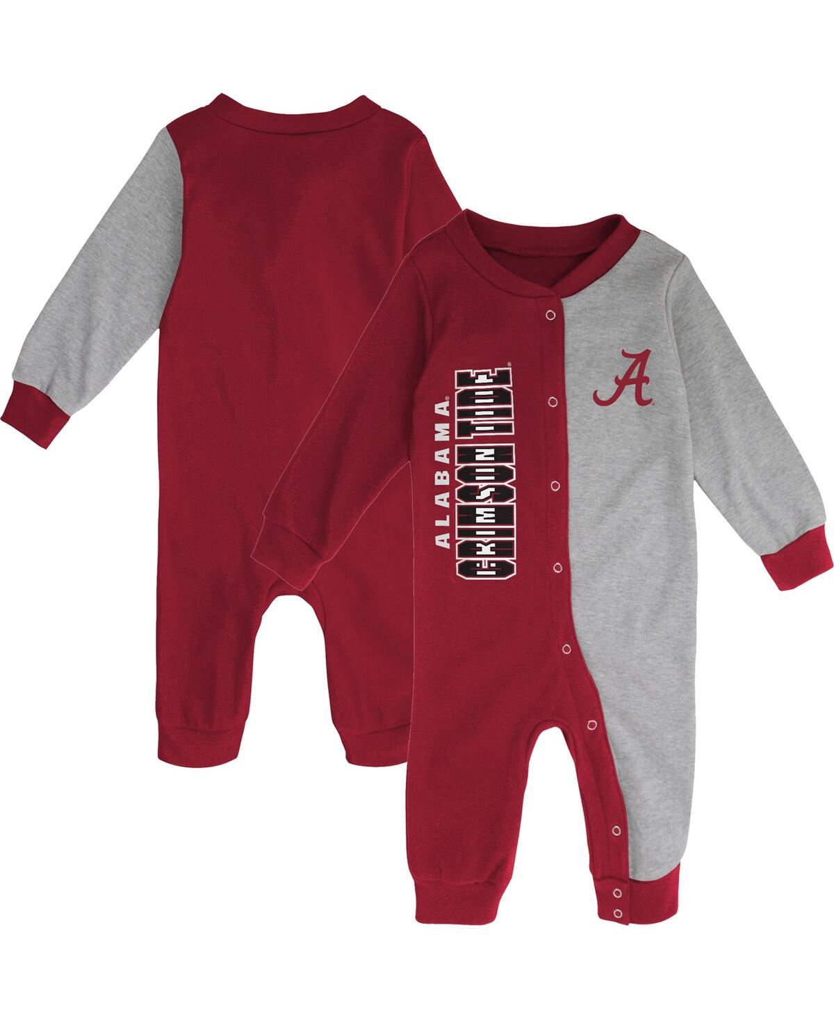 OUTERSTUFF NEWBORN AND INFANT BOYS AND GIRLS CRIMSON, HEATHER GRAY ALABAMA CRIMSON TIDE HALF TIME TWO-TONE LONG