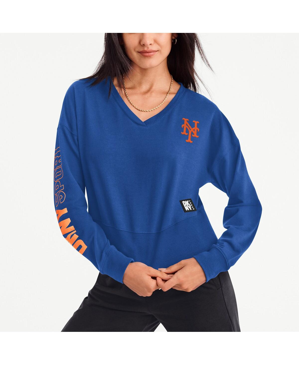Dkny Women's  Sport Royal New York Mets Lily V-neck Pullover Sweatshirt