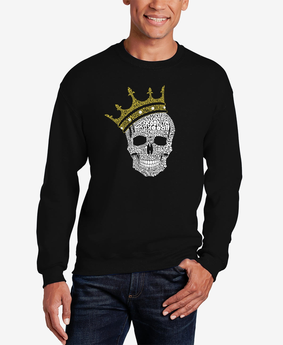 La Pop Art Men's Word Art Crewneck Brooklyn Crown Sweatshirt In Black